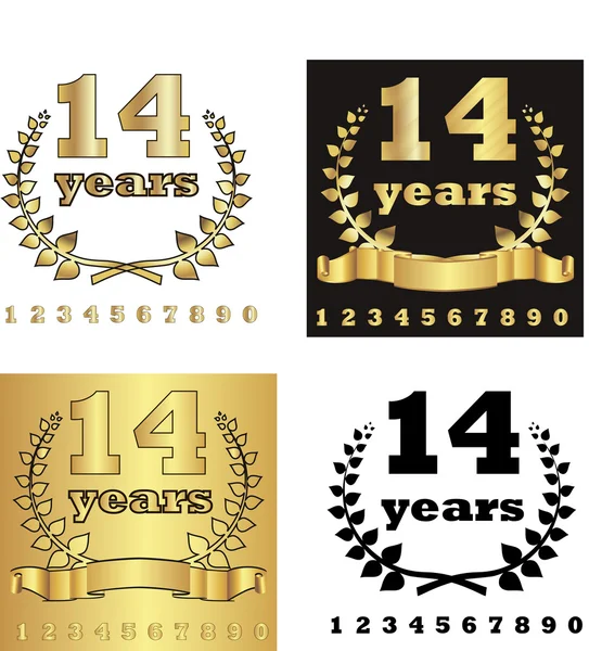 Altın defne çelengi bir dizi jubilee yıl, altın şerit altın, siyah ve beyaz zemin üzerine altın rakam ile. eps10 vektör çizim — Stok Vektör