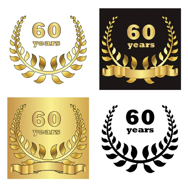 Set van gouden lauwerkrans met gouden cijfer van jubileum jaar, gouden lint op gouden, zwarte en witte achtergrond. eps10 vectorillustratie — Stockvector