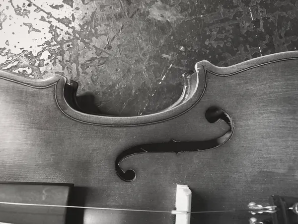 Metade Lado Frontal Show Violino Hole Detail Put Fundo Luz — Fotografia de Stock