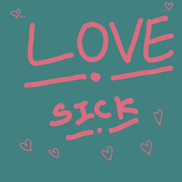 Love Sick Word Drawing Green Pastel Backgroune —  Fotos de Stock