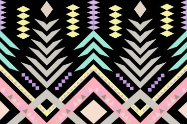 Kusursuz geometrik desen, siyah arkaplanda pastel renk