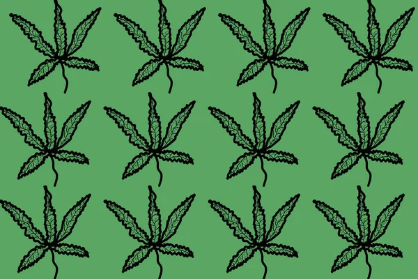 Hojas Cannabis Dibujadas Mano Forman Patrón Fondo — Foto de Stock