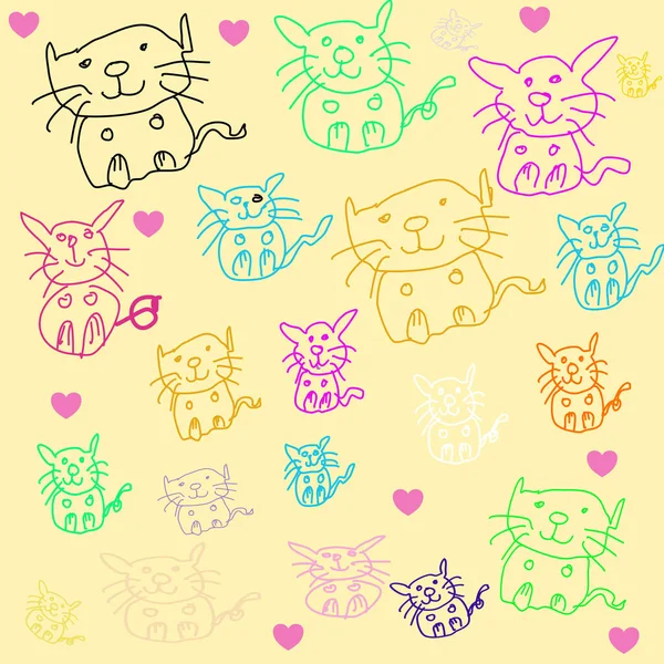 Cat Hand Drawn Cartoon Character Pastel Background — Fotografia de Stock