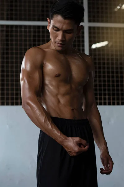 Young Man Fit Firm Muscle Posing Show Strong Body Blurry — Fotografia de Stock