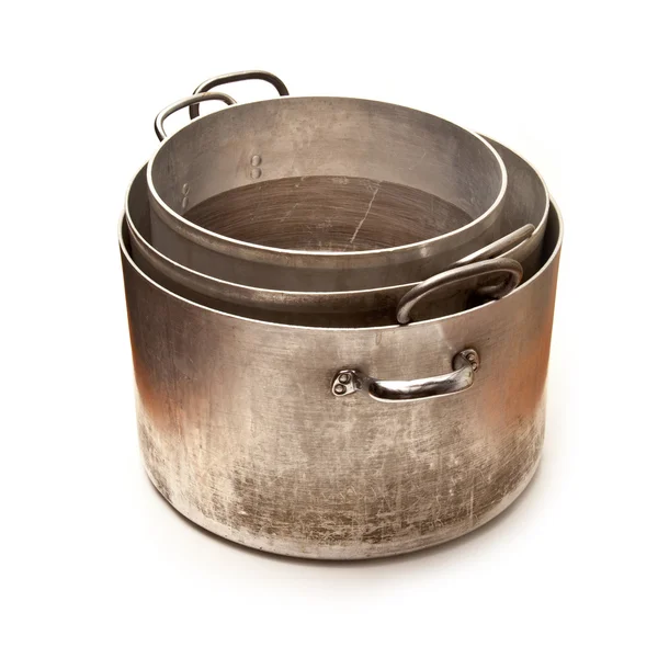 Stora metall sausepan kokkärl — Stockfoto