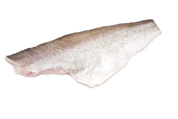 Filet de poisson de la goberge (Pollachius pollachius) isolé sur un filet blanc — Photo