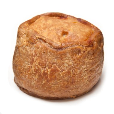 Melton mowbray domuz pie bir arka planda beyaz stüdyo izole.