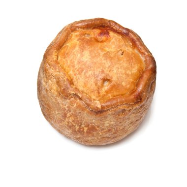 Melton mowbray domuz pie bir arka planda beyaz stüdyo izole.