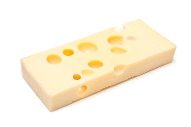 emmental İsviçre peyniri bir arka planda beyaz stüdyo izole.