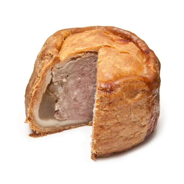 Melton Mowbray pork pie isolated on a white studio background. — Stock Photo, Image