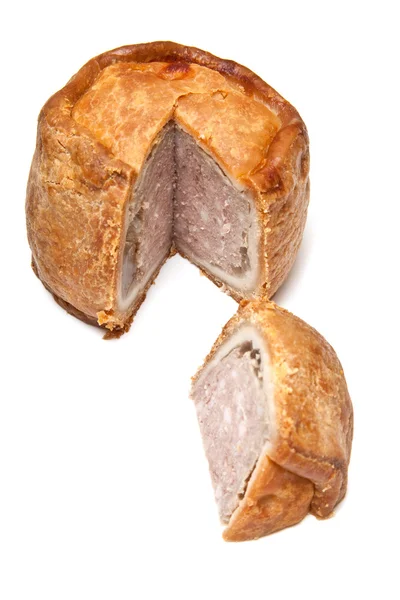 Melton Mowbray pork pie isolated on a white studio background. — Stock Photo, Image