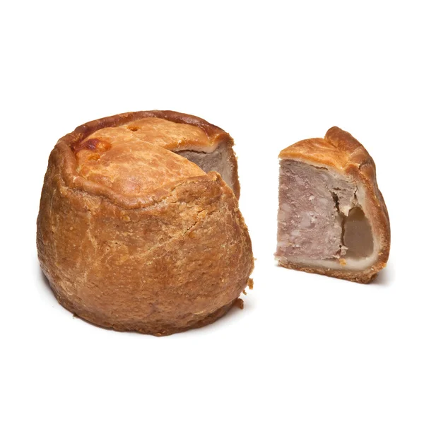 Melton Mowbray pork pie isolated on a white studio background. — Stock Photo, Image