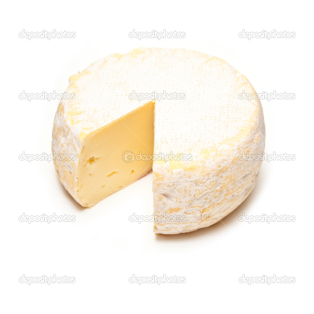 Petit Reblochon cheese isolated on a white studio background. — Stock