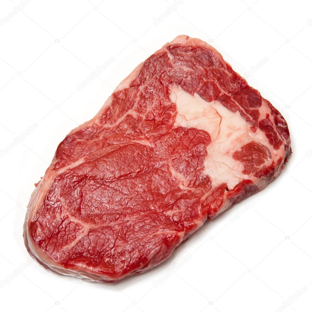 Rib Eye steak isolated on a white studio background.