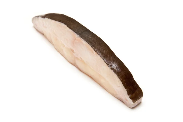 Halibut fish steak isolated on a white studio background. — Stock Photo, Image