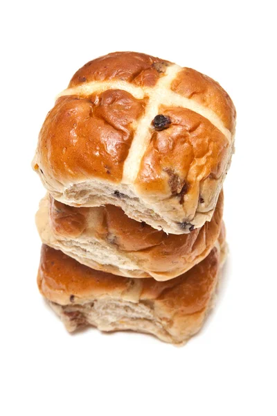 Hot cross buns isolated on a white studio background. — Stock Photo, Image