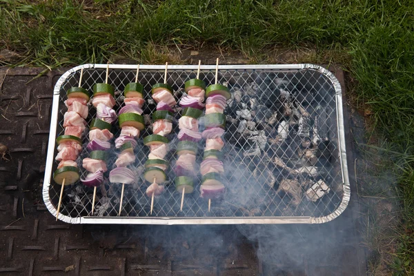 Beef shish kabobs on the grill — Stock Photo, Image