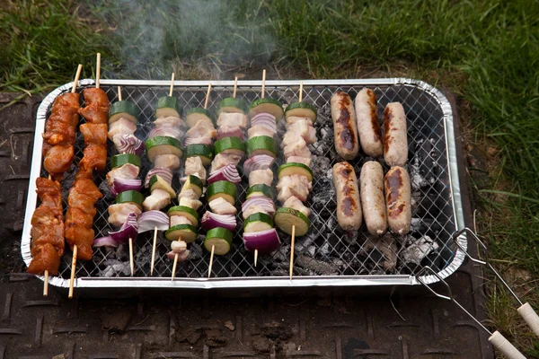 Beef shish kabobs on the grill — Stock Photo, Image