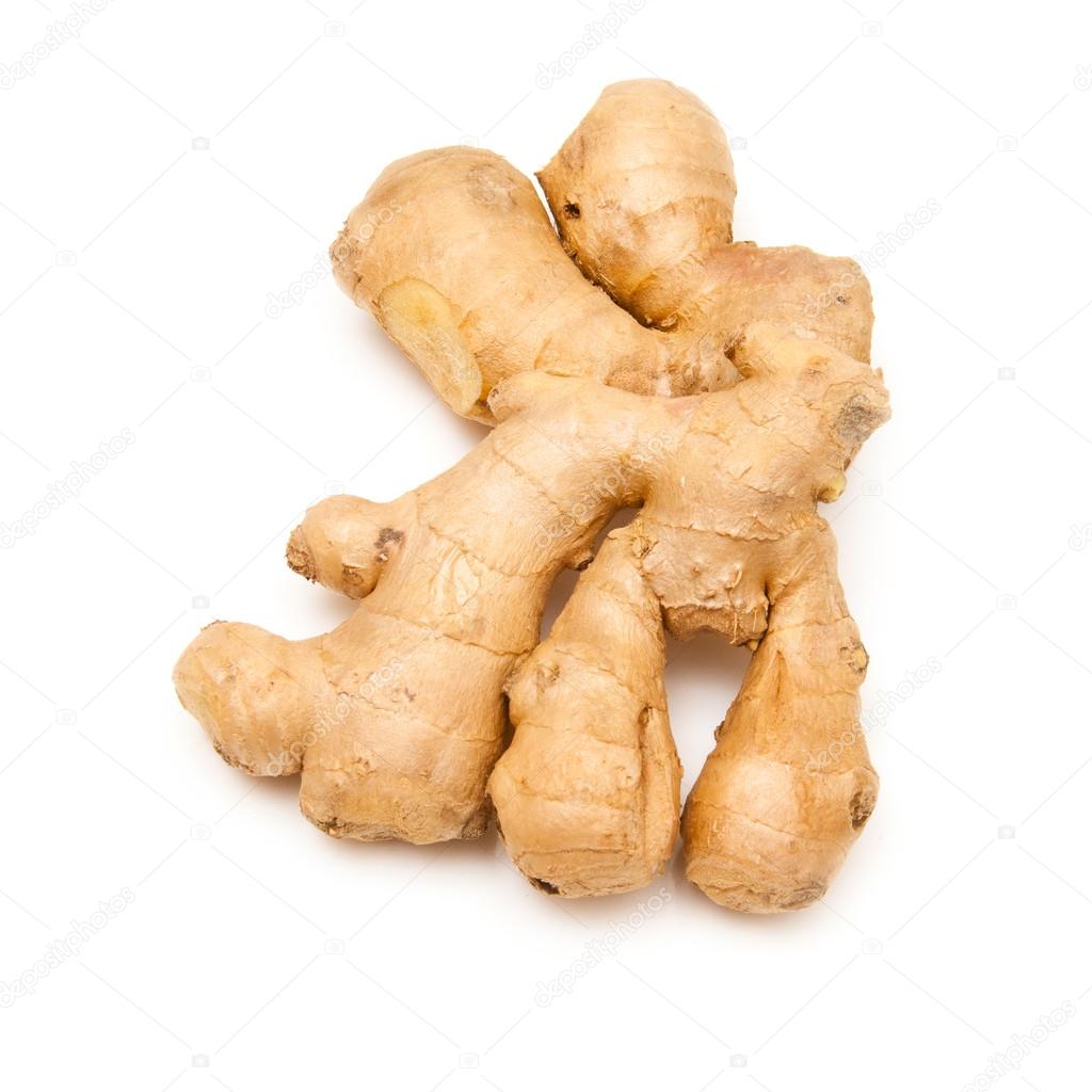 Root ginger isolated on a white studio background.