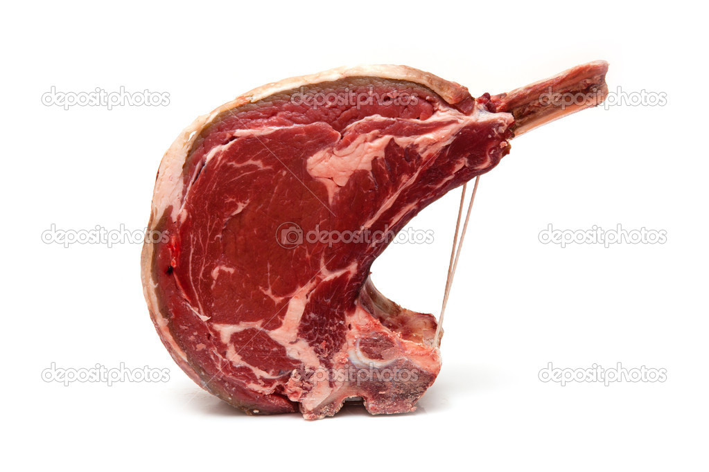 Rib of beef joint isolated on a white background.