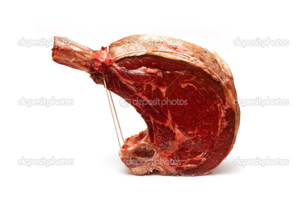 Rib of beef joint isolated on a white background.