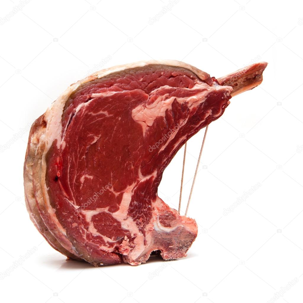 Rib of beef joint isolated on a white background.
