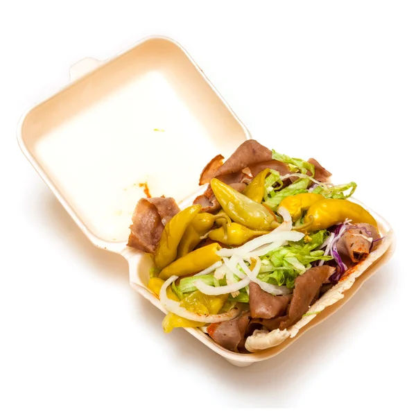 Lamb Doner kebab isolated on a white studio background. — Stock Photo, Image