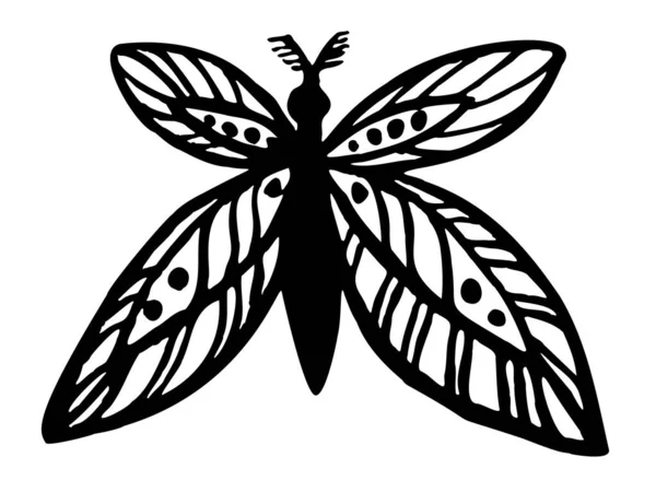 Abstracte veelhoekige vlinder. Vlinder, lineaire tekening uit de vrije hand. — Stockvector