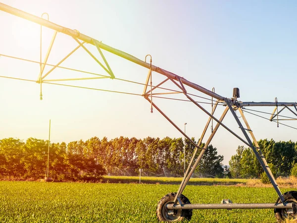 Sürdürülebilir bir çiftliği sulayan bir merkez pivot fıskiyesi.