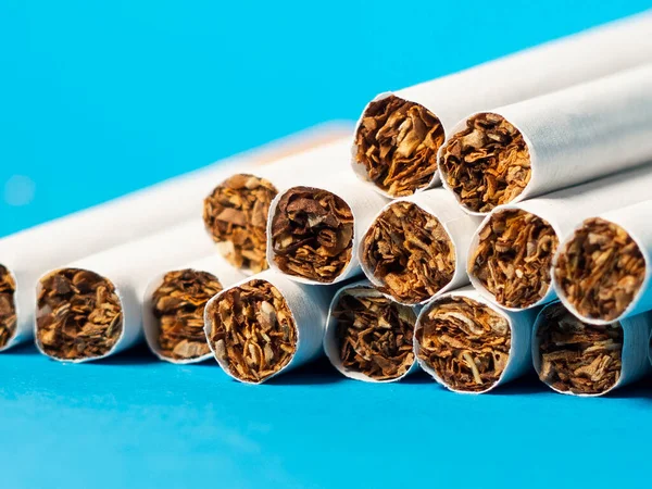Image Tobacco Cigarette Filters Blue Background Concept Healthhigh Quality Photo — Stock Photo, Image
