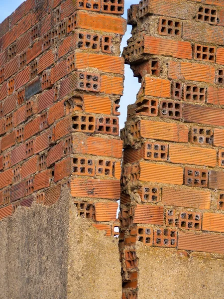 vertical Brick Wall With Crack. Engineering concept and disaster hd image