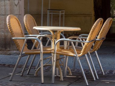 empty chairs on the terrace of a cafe due to the lack of customers in the economic crisis HD image