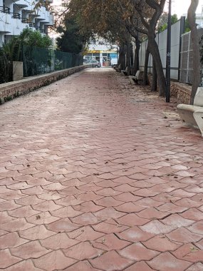 texture of printed concrete on a promenade. Construction concept High quality photo