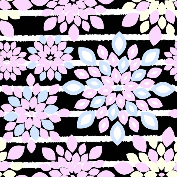 Fondo Patrón Repetición Floral Rayado Blanco Negro Pastel — Vector de stock