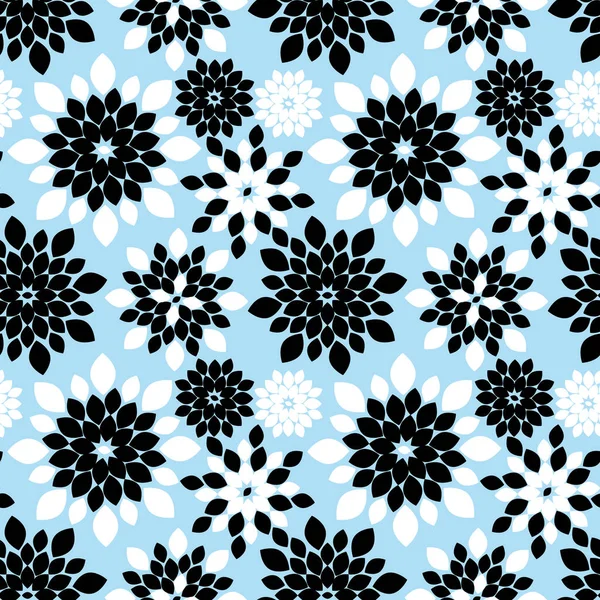 棕榈蓝和黑花重复图案背景 — 图库矢量图片