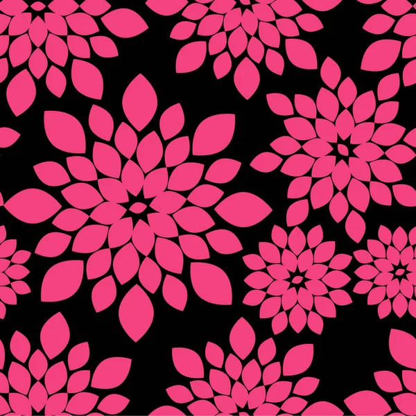 Fondo Patrón Repetición Floral Negro Rosa — Vector de stock