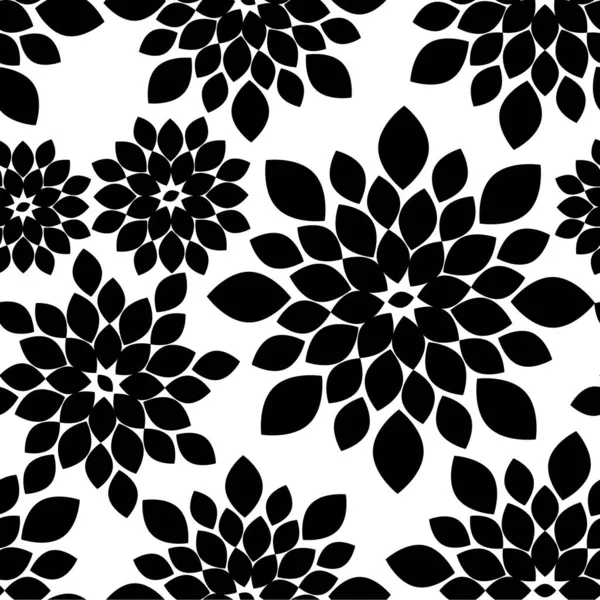 Fondo Patrón Repetición Floral Blanco Negro — Vector de stock
