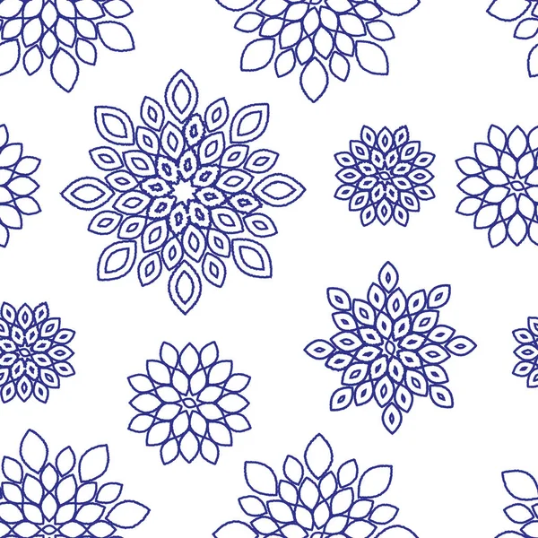 Azul Contorno Azulejo Floral Repetición Patrón Fondo — Vector de stock