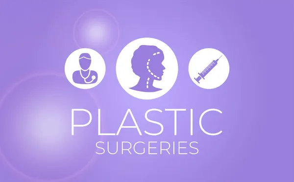 Fialové Plastické Chirurgie Pozadí Ilustrační Nápis — Stockový vektor