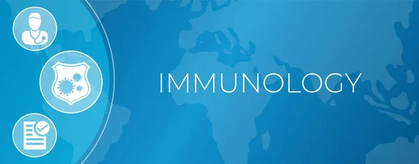 Bandiera Sfondo Blu Illustrazione Immunologia Con Icone — Vettoriale Stock