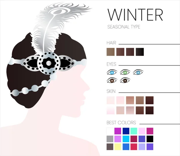 Zimní Sezónní Analýza Barev Ilustrace Ženou — Stockový vektor