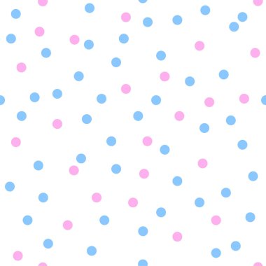 Beyaz Arkaplanda Polkadotlarla Pembe ve Mavi Noktasız Tekrarlanan Desen