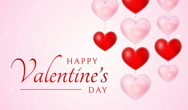 Paster Pink Και Red Happy Valentine Εικονογράφηση Καρδιά Στολίδια — Διανυσματικό Αρχείο