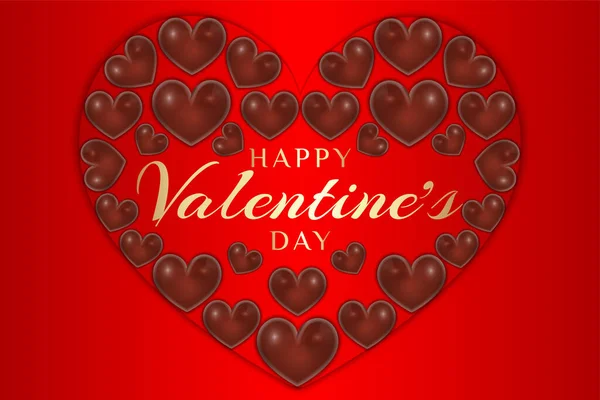 Валентин День Щасливий Валентин Серце Серце Коричневий Шоколад Червоний Золотий — стоковий вектор