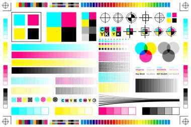 Ofset Yazdırma İşaretleri ve Renk Testi ile CMYK Yazdırma Kalibrasyon Çizimi