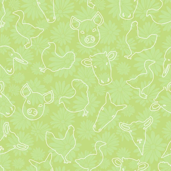 Niedliche Farm Animal Green Pattern Design — Stockvektor