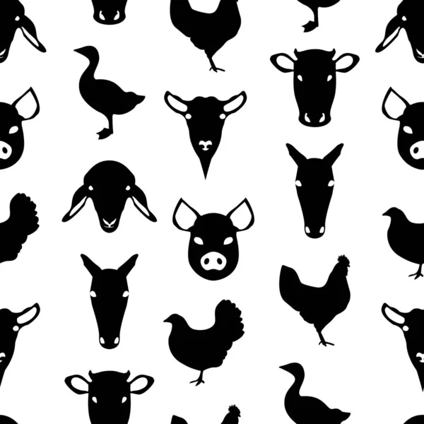 Black Farm Animal Pattern Design White Background — Stock Vector