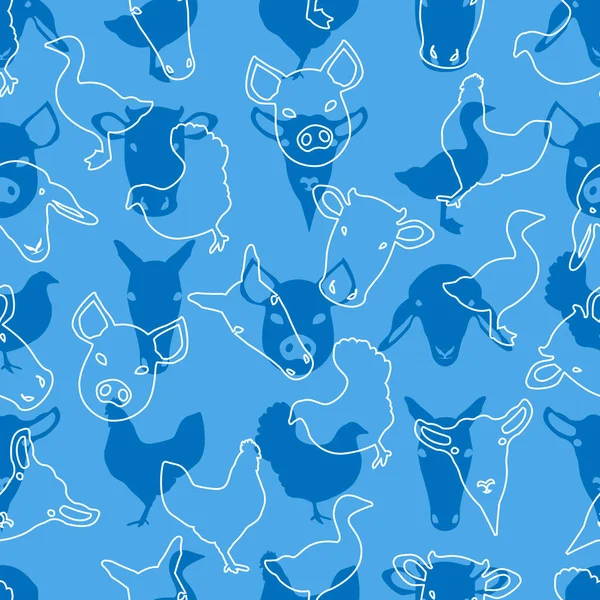 Blue Farm Animal Pattern Design Pour Garçons — Image vectorielle