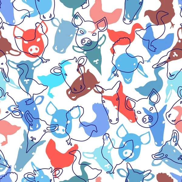 Blue Red Farm Animal Pattern Design — Vetor de Stock