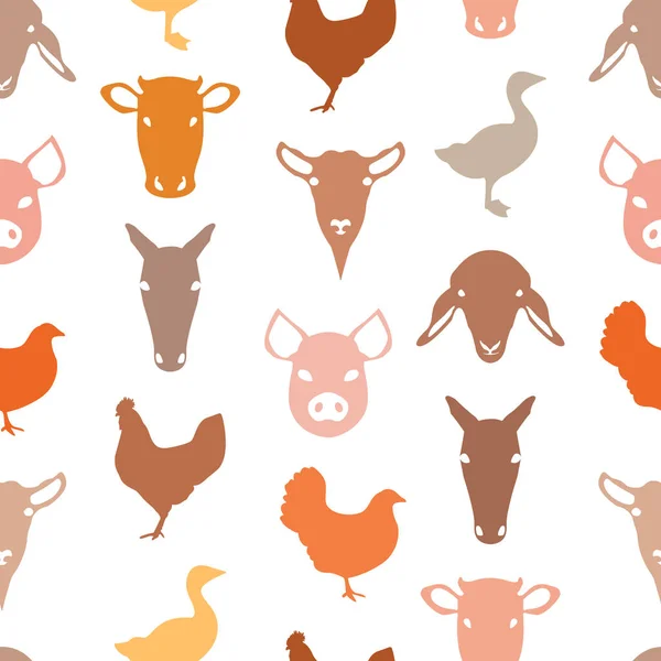 Domestic Farm Animal Pattern Design Autumn Colors — Stock Vector